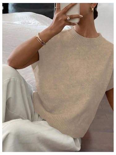 Image of SOLY HUX Women's Short Sleeve Sweater 3D Floral Sweaters Pullover Tank Tops Knit Vest Trendy Fashion Clothing