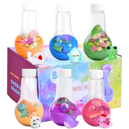Beauenty Bath Bombs Potion with Surprise Toys Inside 6 Pack Fizzy Bubble Bath Explosions Large Bubble Volume Colorful Bath Bombs for Kids Fun & Educational Kids Bath Experience (style 3)