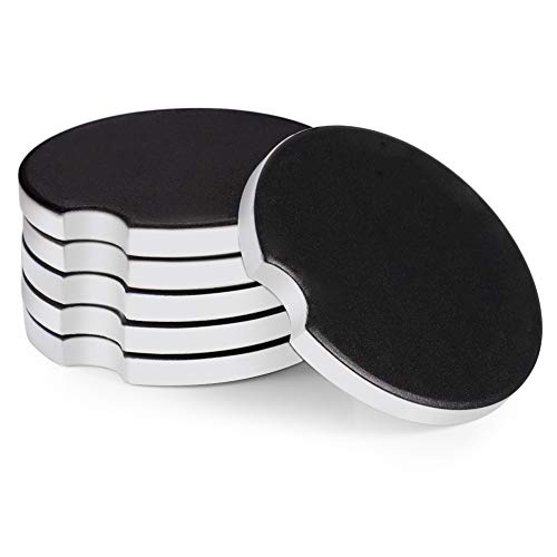 Black Ceramic Car Coasters - 6pcs, Auto Coasters for Cup Holders, Absorb Spills to Keep Cupholders Clean
