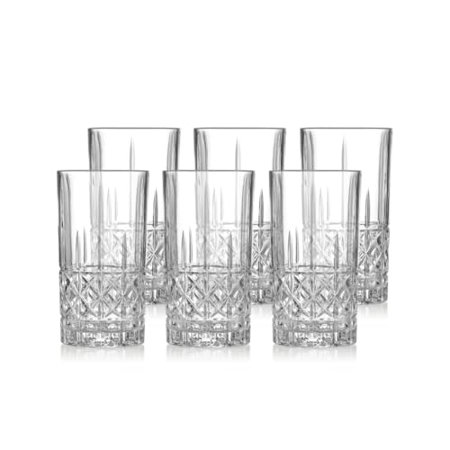 klink LONDON Camden Crystal Glass Highballs Set of 6 Lead-Free Crystal Long Drink Glasses 410ml Cross-Cut Geometric Cocktail & Water Glasses Dishwasher Safe
