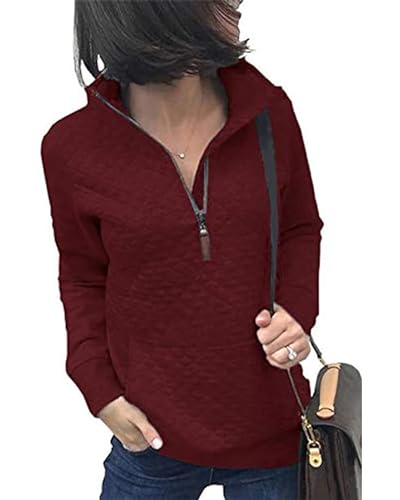 Women Quilted Pattern Lightweight Zip Sweatshirt