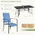 BUPPLEE 7-Piece Outdoor Patio Dining Set - 6 Stackable Texlin Sling Chairs & 63" Table, Low-Maintenance Furniture for Yard/Porch/Poolside/Garden, Includes Umbrella Hole-Blue