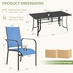 7-Piece Outdoor Patio Dining Set - 6 Stackable Texlin Sling Chairs & 63" Table, Weatherproof Low-Maintenance Furniture for Yard/Porch/Poolside/Garden, Includes Umbrella Hole-Blue - Image 5