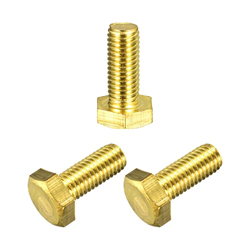 Image of uxcell Brass Hex Bolts, M10x25mm 3pcs Fully Thread Grade 4.8 Solid Brass Hexagon Head Bolt Machine Screws for Machinery