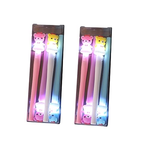 EXCEART 2pcs Girl Presents Bear Pens Led Cartoon Pens Unicorn Gel Pens for Girls Light up Pens Cool Pens Bulk Gifts for Adults Glitter Highlighter Led Pens for Kids Student Boxed Flash Pen