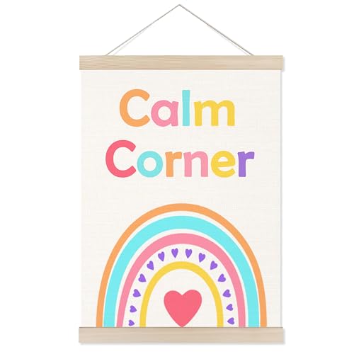 Welshower Boho Rainbow Calm Corner Poster Hanger Frame, Colorful Mental Health Wall Art Prints Decor for Kids Room Classroom Therapy School Counselor Calming Office, 12x16 Inch