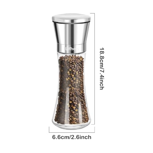 Image of Salt and Pepper Grinder Set, Black Pepper Mill Refillable and Adjustable Coarseness Ceramic Core, Manual Salt Shaker (Spices Free)