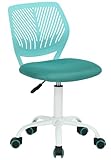 Desk Chair Small Armless, Comfy Home Office Chair with Mesh Soft Seating Cushion and Plastic Low-Back, Adjustable Swivel Study Computer Task Chair for Student Children Kids with Wheels, Turquoise