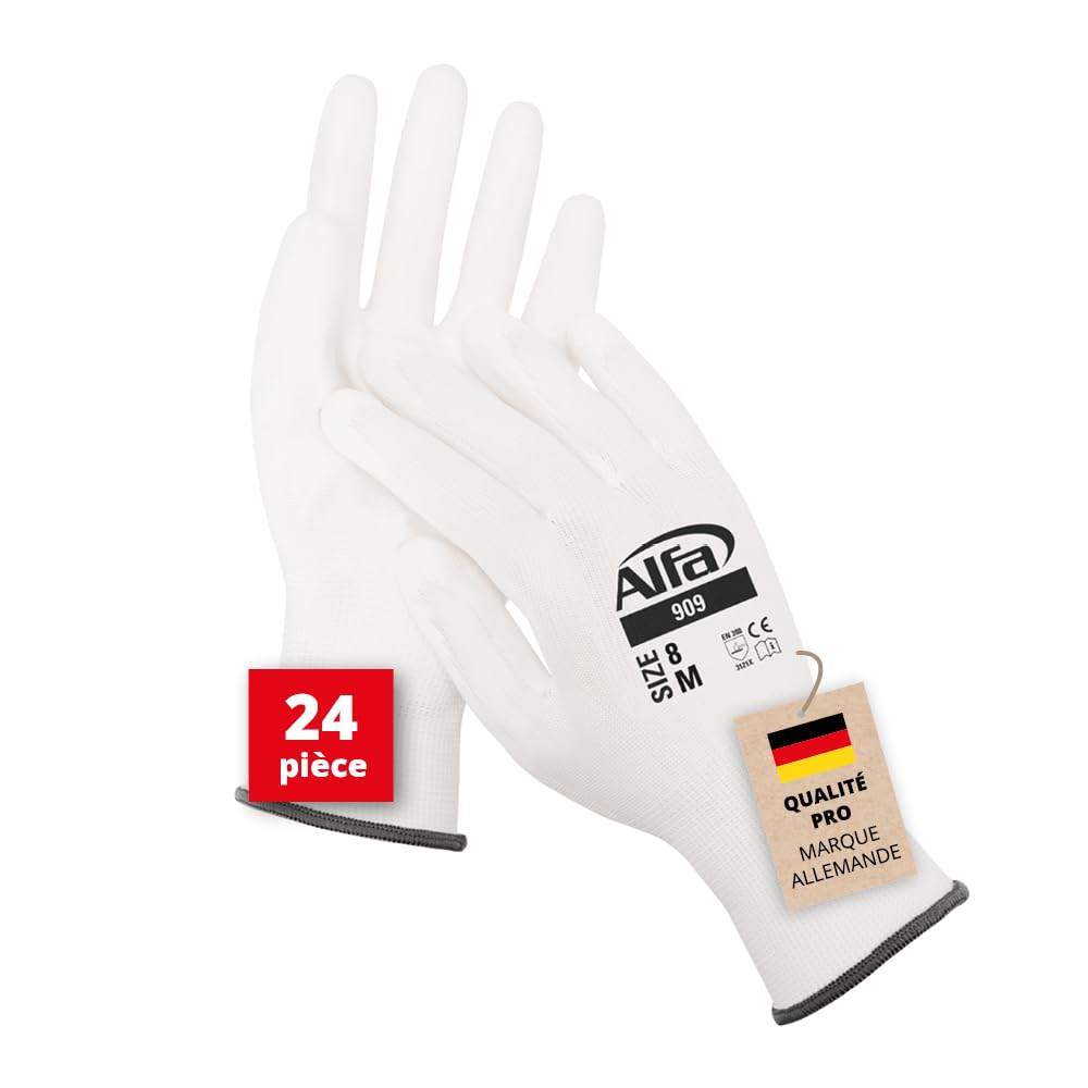 Alfa Gants pour peintre – Gants de travail – blancs – taille 8 – 24 paires