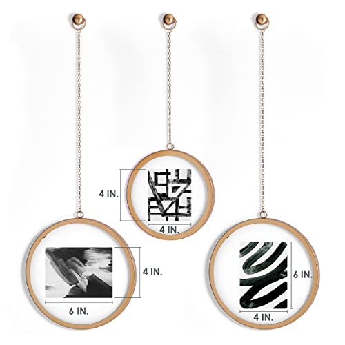 Melannco Hanging Metal Chain Round Floating Frames, Gold Finish, Includes Hanging Hardware, Set Of 3 #TOP1