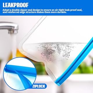 Septeamay 12 Pack Reusable Freezer Bags, BPA Free Food Bags Zip Seal For Keeping Lunch, Sandwich, Snacks, Fruit, Vegetables,Soup, Meat,Grains Fresh Clear Silicone Leakproof Food Storage Bags - 4 Sizes