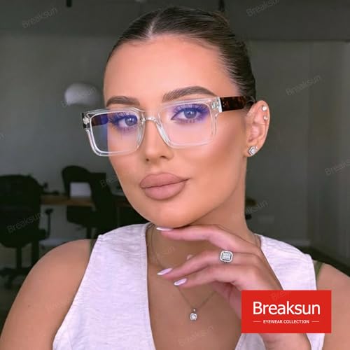 Image of Breaksun Rectangle Glasses for Men Women Square Blue Light Glasses Thick Frame Black Eyeglasses