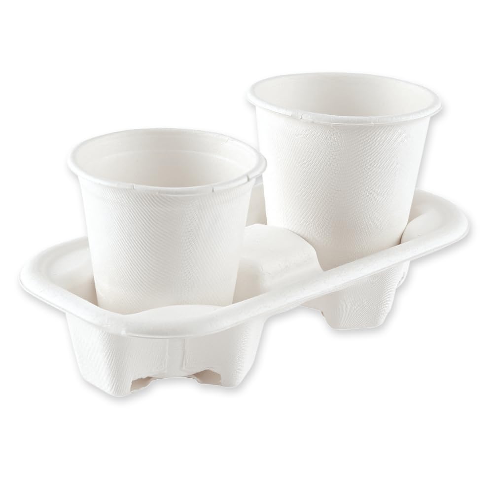 800 Stück NATUREStar Becherhalter Double | Zuckerrohr, weiß, L: 22cm, B: 11cm, H: 4cm, Karton, Kaffebecherhalter, Becher halter, Getränkehalter, Kaffee Zubehör, Flaschenträger, Getränkeständer