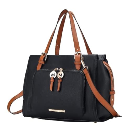 Sac à main à bandoulière femme cuir PU noir-cognac marron top handle pocketbook