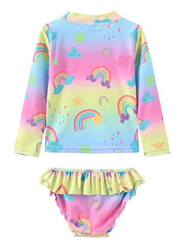Image of Baby Girls Rash Guard Set for Girls Long Sleeve Swimsuits with Bikini Bottom UPF 50+ Sun Protection Bathing Suits