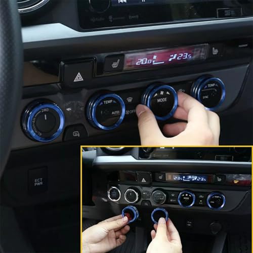 Image of Aluminum Alloy AC Knob Covers Kit for Toyota Tacoma 2016-2023 (4pcs Blue) - HVAC Control Button Covers, Metal Air Conditioner Dial Covers, Durable Interior Upgrade Accessories