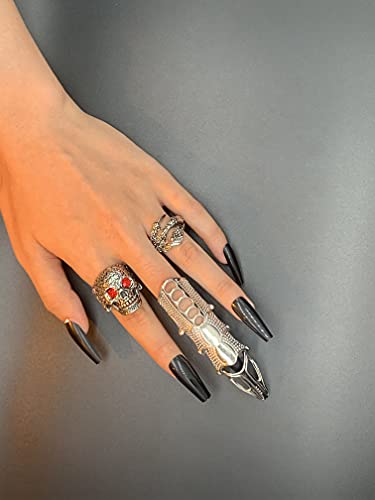Image of LAKIYOYO 4pcs Halloween Skull Skeleton Hand Bracelet with Ring Punk Wristband Skull Fingers Hand Bracelet Skeleton Ring Hallowmas Gifts Jewelry