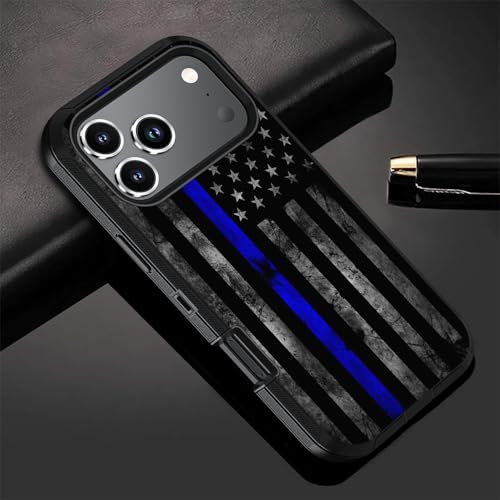 BWOOLL for iPhone 17 Pro Max Case, Heavy Duty 3 in 1 Hybrid Hard PC & Soft Silicone [Military Grade] Shockproof Drop Protection Case for iPhone 17 Pro Max 6.9", Thin Blue Line USA American Flag by BWOOLL - Used condition - Image 3