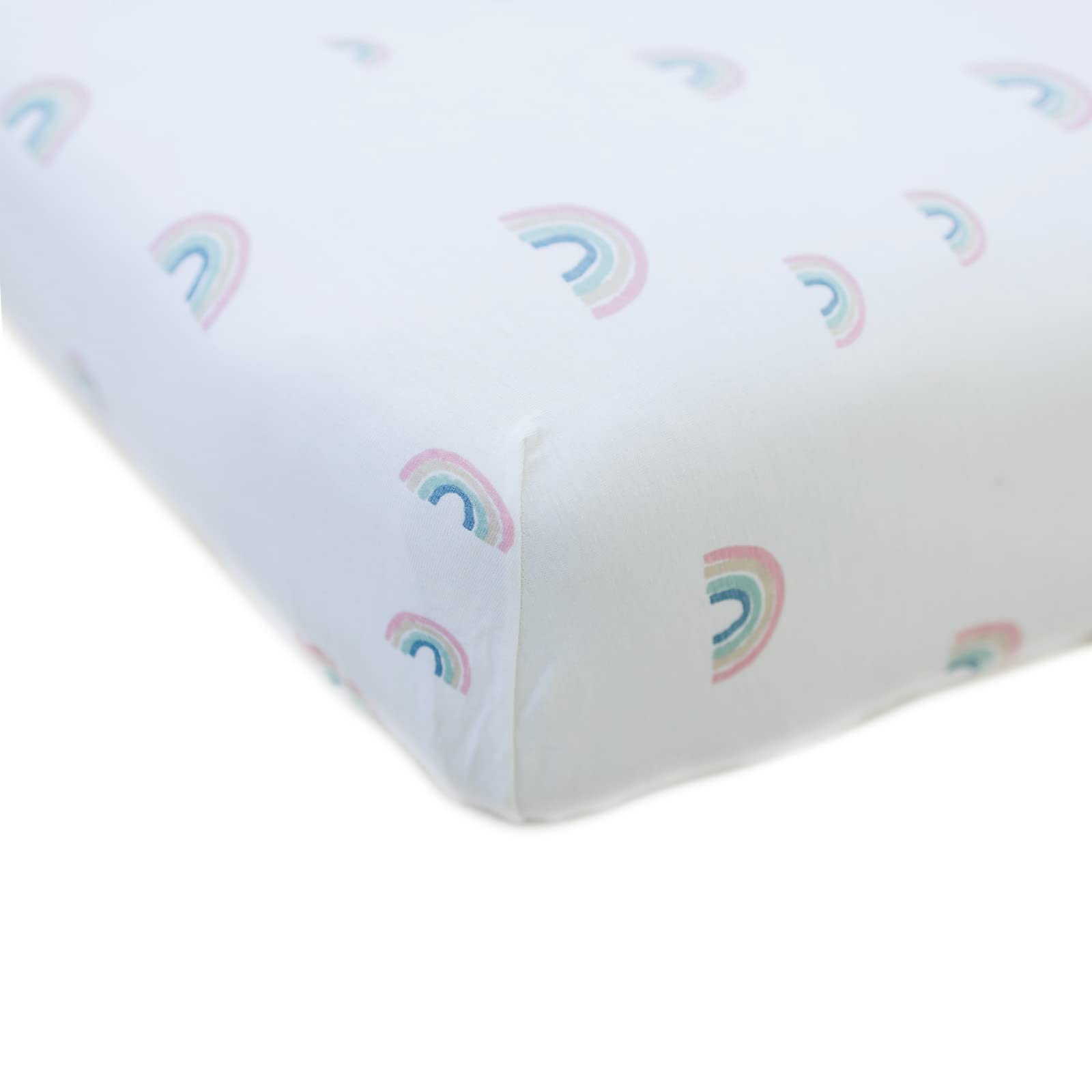 Ecolino Sábana bajera ajustable para cuna, 100 % algodón orgánico, para niños y niñas. Se adapta a colchones estándar de cuna y niños pequeños, suave y transpirable en arcoíris