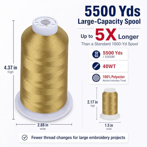 Image of Simthread Embroidery Machine Thread 5000M 40WT Polyester, Khaki 348 | 5000M 40WT polyester thread feeds smoothly for home or commercial embroidery projects.
