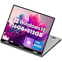 CHUWI 2-in-1 Touchscreen Laptop 10.51, 16GB RAM 512GB SSD, Intel N150, Windows 11, Portable Mini Laptop, 2K FHD IPS Display, Backlit Keyboard, WiFi 6, BT 5.2, Camera, USB-C