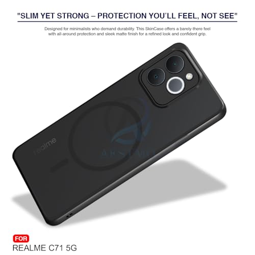 Image of AESTMO Realme C71 Back Cover | 360 Protection | Matte Frosted Hard Back Translucent | Compatible with MagSafe Accessories for Realme C71 (MagSafe Matte Hard Black Bumber)