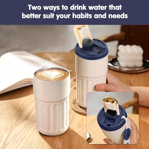 Image of SKDBPM Personalized Stainless Steel Tumbler with Handle, 500ml Capacity, Black Insulated Travel Mug with Straw, Custom Name Design (Coffee Custom Blue)
