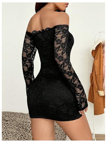 Milumia Women's Off The Shoulder Lace Mini Dress Sexy Long Sleeve Bodycon Party Short Dresses3