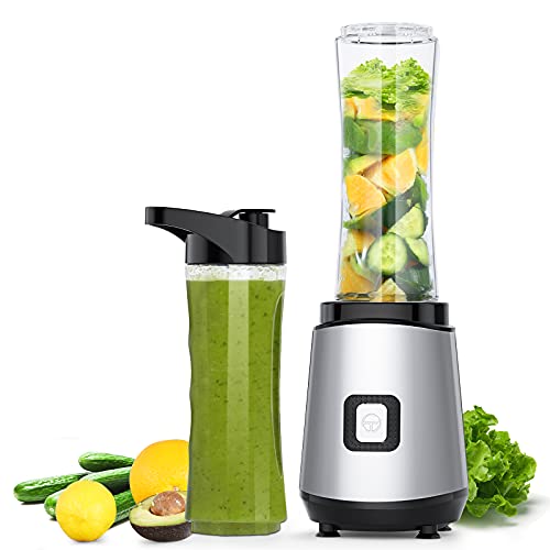 Portable Mixeur Smoothie Blender 400W avec 2 Bouteilles de 600ml sans BPA, Appareil à Smoothie pour Smoothie Milkshake Fruits, Passe au lave-vaisselle, Argent