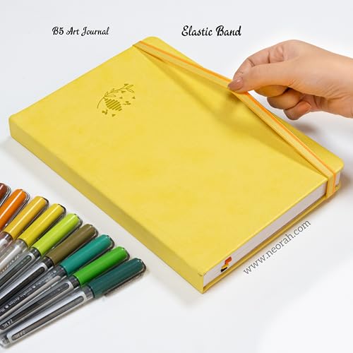 Image of NEORAH - B5 - ART JOURNAL | 200Gsm Dotgrid Notebook |160 Pages(25.0 x 17.5 cm) | Lay Flat |HardCover Bullet - Journal |3 Bookmarks |Elastic Closure| Inner BackPocket | Ideal-Bujo,Drawing (YELLOW)
