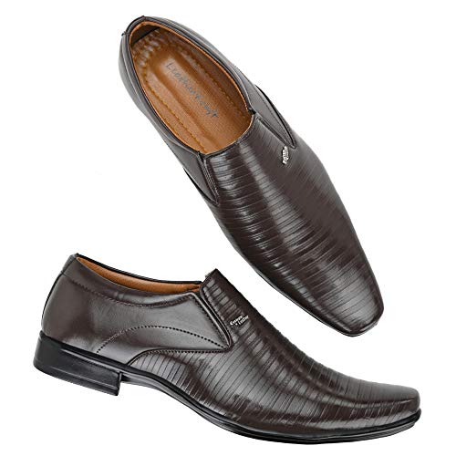 Image of Leatherkraft Striped Formal Slip-On Shoes