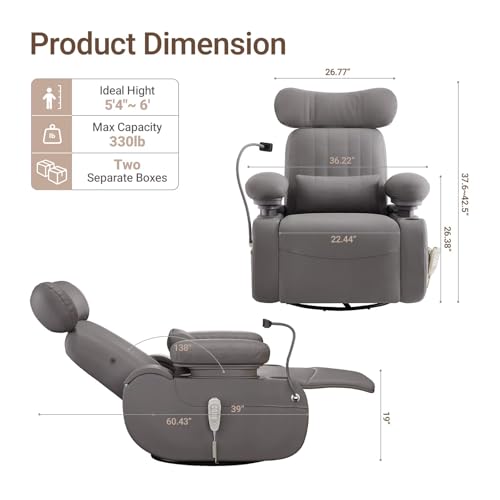Image of MAMAZING Lullapod Max Power Nursery Rocking Chair with Independent Recline & Footrest, Swivel Nursery Recliner Glider with Electric Adjustable Armrests, Silent Rocking, Oeko-TEX Certified