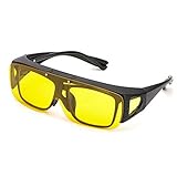LVIOE Oversized Night Vision Glasses, Wrap Around Style, Fit Over Regular Prescription Glasses with Flip Up Polarized Lens (Black Half Frame/Flip Up Yellow Lens)