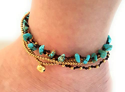 Infinityee888 Turquoise Anklet Bracelet With Bell Stone Handmade Brass Bead Bells Indian Boho Anklet For Women, Teen Girls -Ja076 #TOP6