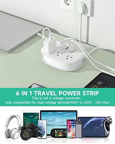 Alitayee European Travel Plug Adapter,Us To Europe Plug Adapter With 3 Outlets 3 Usb Ports,Usb C European Power Strip With 3Ft Wrapped Cord For Eu Spain France Germany Iceland Greece Travel White #TOP2