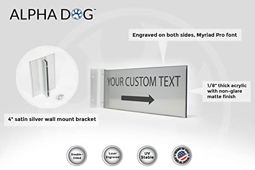 Alpha Dog Signs - Custom Corridor Sign 4X12 Inches Right Arrow Double Sided Projecting Hallway Sign For Business Or Office Made In The Usa (Brushed Stainless) #TOP2