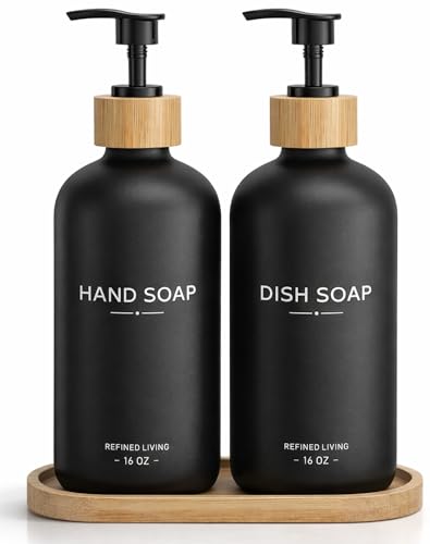 Glass Soap Dispenser Set with Labels