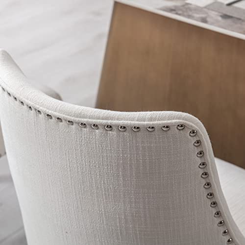 Dm Furniture Dm-Furniture Mid Century Modern Dining Chairs Set Of 4 Upholstered Linen Fabric Accent Chairs Wooden Side Chair For Living Room/Dining Room/Bedroom, Cream #TOP5