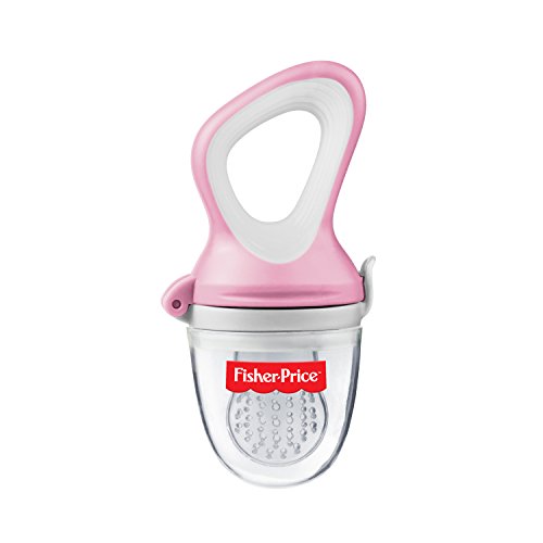 Image of Fisher-Price Squeezy Silicone Food Feeder, Green, 125ml & Fisher-Price Ultra Care Food Nibbler with Extra Mesh (Pink) & Fisher-Price Ultra Care Training Spoon Set for Babies (Pack of 2, Blue)