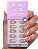 BTArtbox Press On Nails Short - Pink Cat Eye Almond Press On Nails with Glue for Women, Opaque Soft Gel Glue On Nails in 16 Sizes - 32 Stick On Nails Kit, Tassel Shine