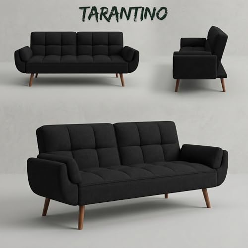 Image of Tarantino 3-Seater Convertible Sofa Cum Bed | Modern Tufted Upholstered Folding Sleeper Sofa for Living Room | High-Density Foam Comfort | Space Saving Couch Bed for Home (Black)