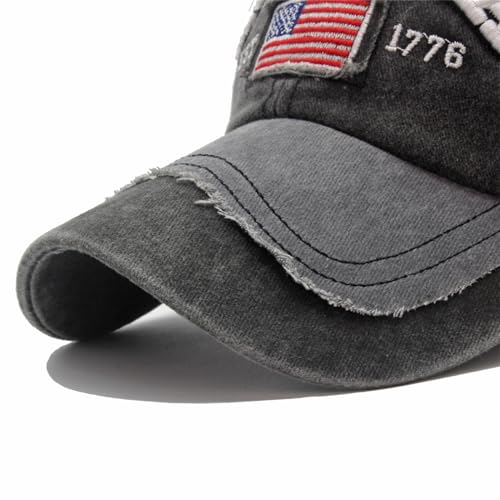 Image of Embroidery American Flag Baseball Cap for Men Women Vintage Washed Distressed Cotton Adjustable USA Dad Hat