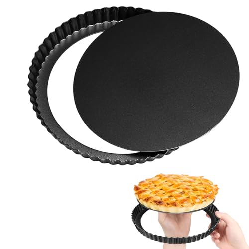 Quiche Pan 8 inch Round Fluted Tart Tin Flan Tins Non Stick Carbon Steel Tart Mould Removable Loose Bottom Pie Dish for Baking Pizza Pie Flans