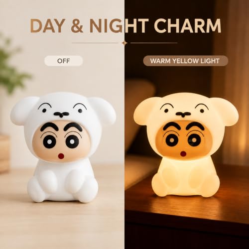 Image of Cute Cartoon Costume Warm Yellow Night Light for Kids, Soft Glow Bedside Lamp for Bedroom, Nursery, Study Table & Home Decor, Adorable Decorative Gift Lamp - White (Cartoon 1)