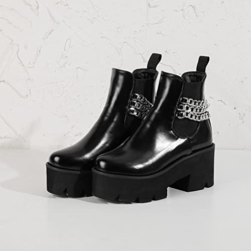 Women's Fashion Metallic Platform Chunky High Heel Ankle Boots Round Toe Western Dressy Short Booties2