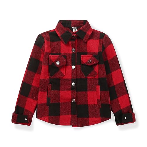 Image of Girls Flannel Plaid Shacket Button Down Long Sleeve Casual Shirt Shackets Fall Jacket Clothes