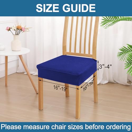 Image of Smiry Waterproof Seat Covers for Dining Room Chairs, No Rear Covers | Stretch Jacquard Removable Washable Chair Seat Slipcovers Protector, Set of 2, Royal Blue