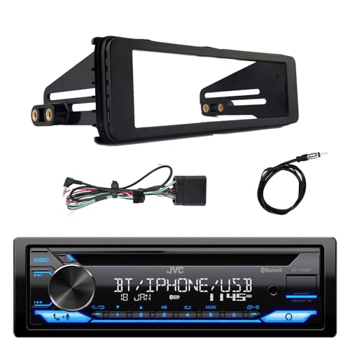 Single DIN AM/FM Radio Bluetooth CD Player Receiver with 98-13 Harley Davidson HD Touring Stereo Installation Kit 22 Antenna