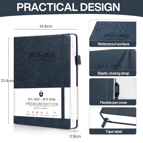 2026 Weekly Monthly and Daily Planner, A5 Notebooks, with Elastic Closure, Thick Cover Paper, for Office, School, Home, 388 Pages (Blue)