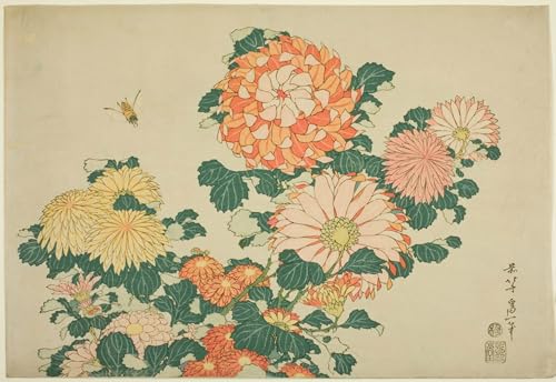 Toile Hokusai Fleur et abeille décor mural de chambre à coucher 60x90cm